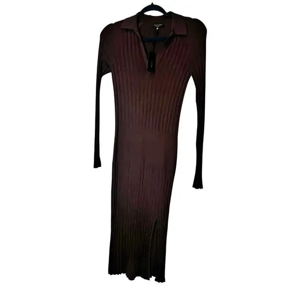Rag & Bone Dawson Polo Dress Ribbed Knit Stretch Brown Size XXS /XS NWT